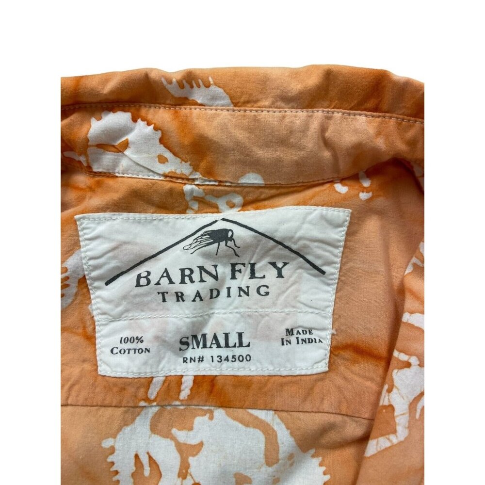 Barn Fly Shirt Womens Small Orange Cotton Long Sleeve Button Up All Over Vintage - Picture 3 of 6